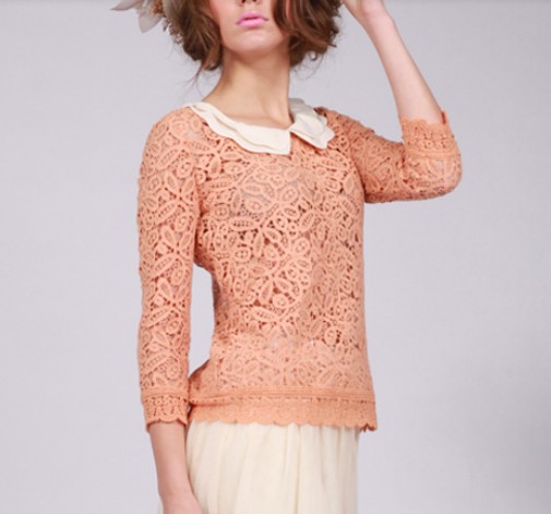 orange lace women blouses